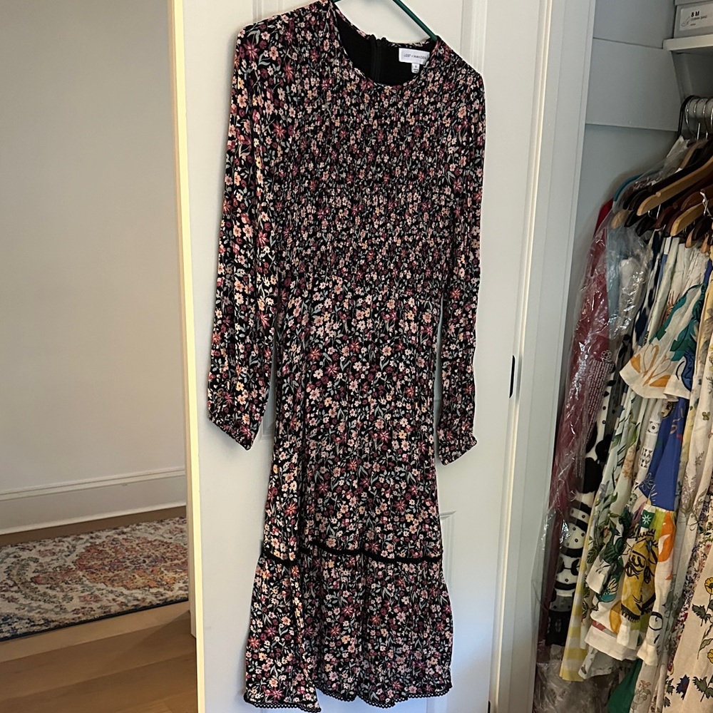 Lost & Wander Black Floral Long Sleeve Dress S